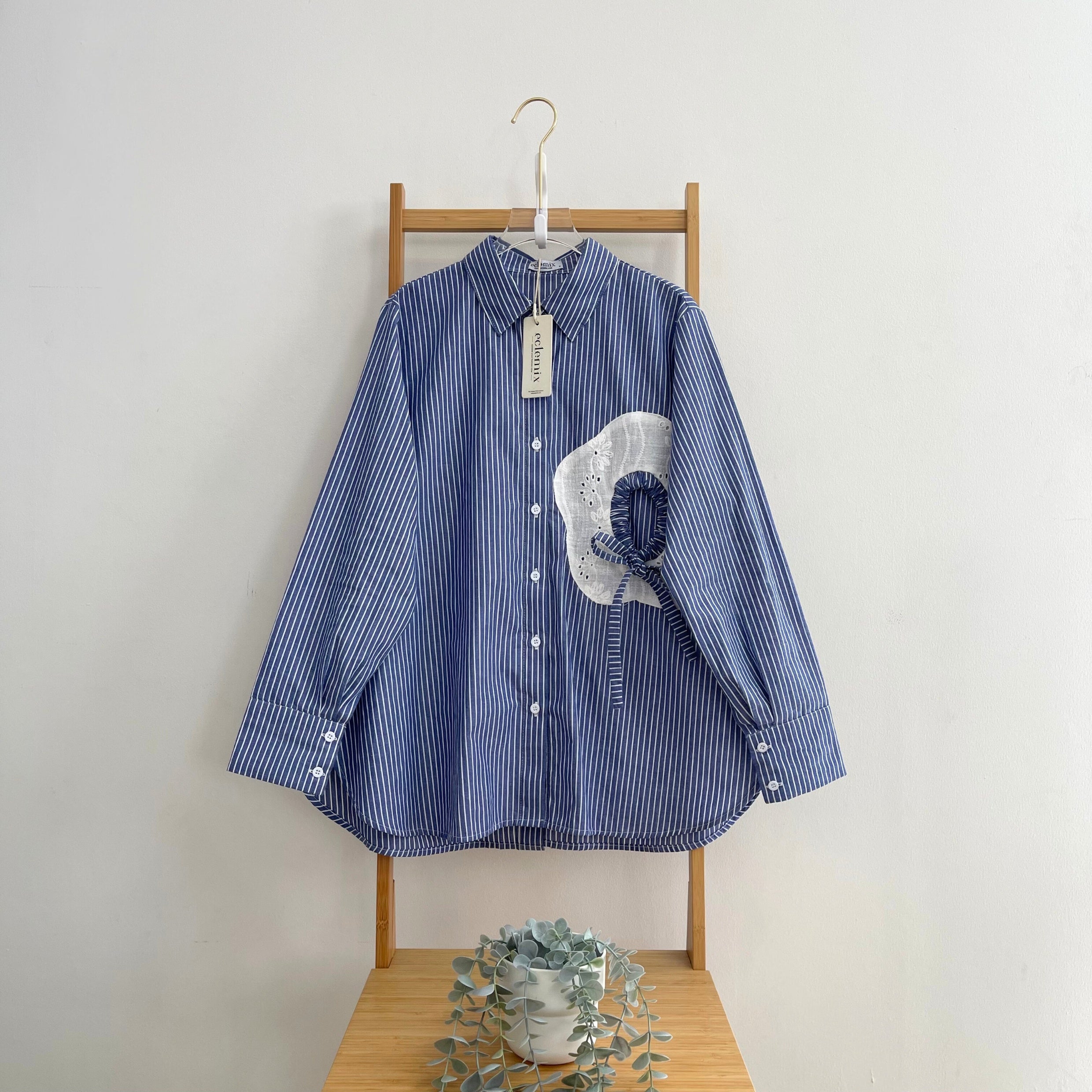 Image of Eclemix Top Orio | Atasan Kemeja kerja stripes patch katun bordir bunga | Smart Casual
